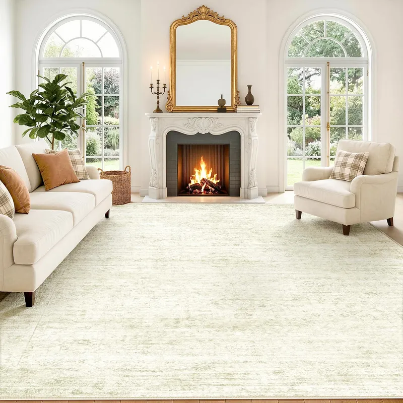 LIVELYGLOW 8×10 Washable Distressed Area Rug, Beige