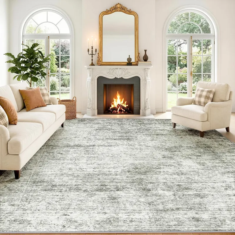 LIVELYGLOW 8×10 Washable Distressed Area Rug