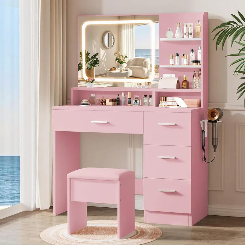 LIVELYGLOW Makeup Vanity Desk Set, Hot Pink
